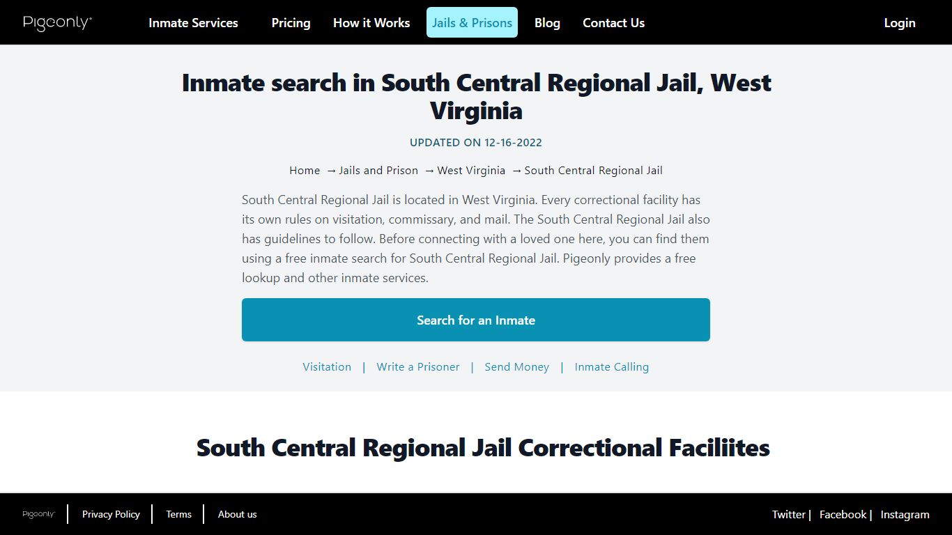 Inmate search in South Central Regional Jail, West Virginia
